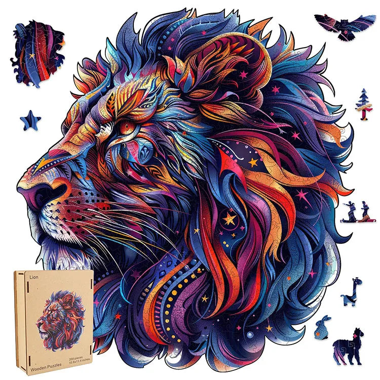Lion Wooden Jigsaw Puzzles for Adults Unique Shape Animal Adult Puzzles Irregular Wood Puzzles Best Gift