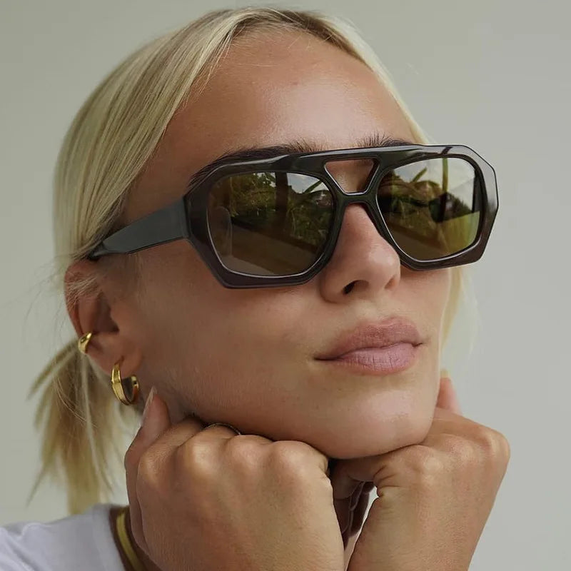 DL Glasses Wholesale Double Bridge Irregular Sun Glasses Desinge Trendy PC Eyewear Fashion Women Sunglasses Lentes De Sol