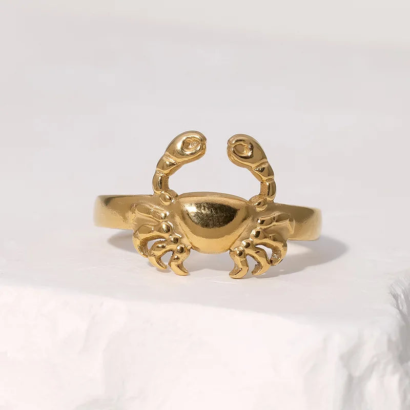 Beimai OEM Ring Wholesale 18k Gold Stainless Steel Creative Crab Animal Open Ring