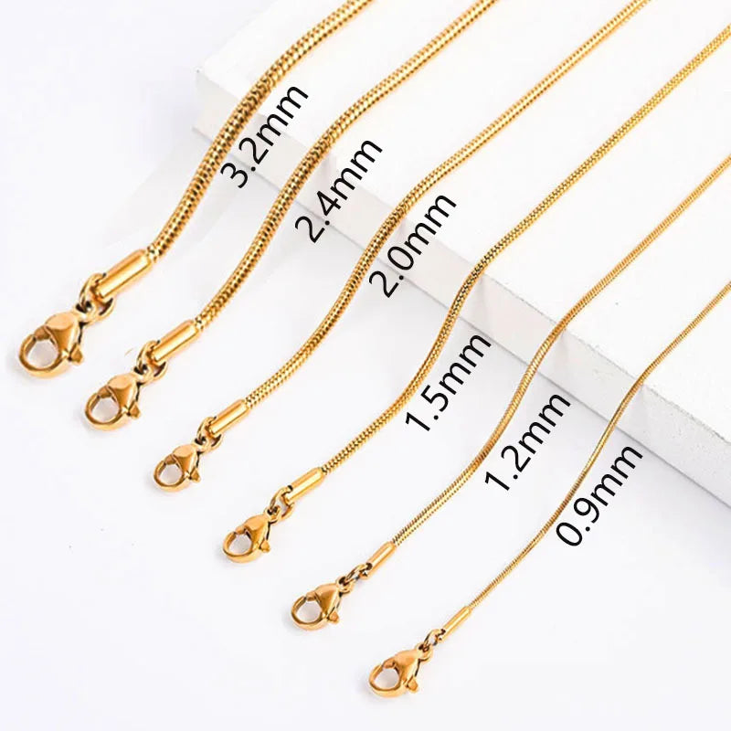 Wholesale Customized 0.9/1.2/1.5/2.0/2.4/3.2mm Snake Chain Necklace Bulk Stainless Steel Chains Wholesale Round Snake Chain