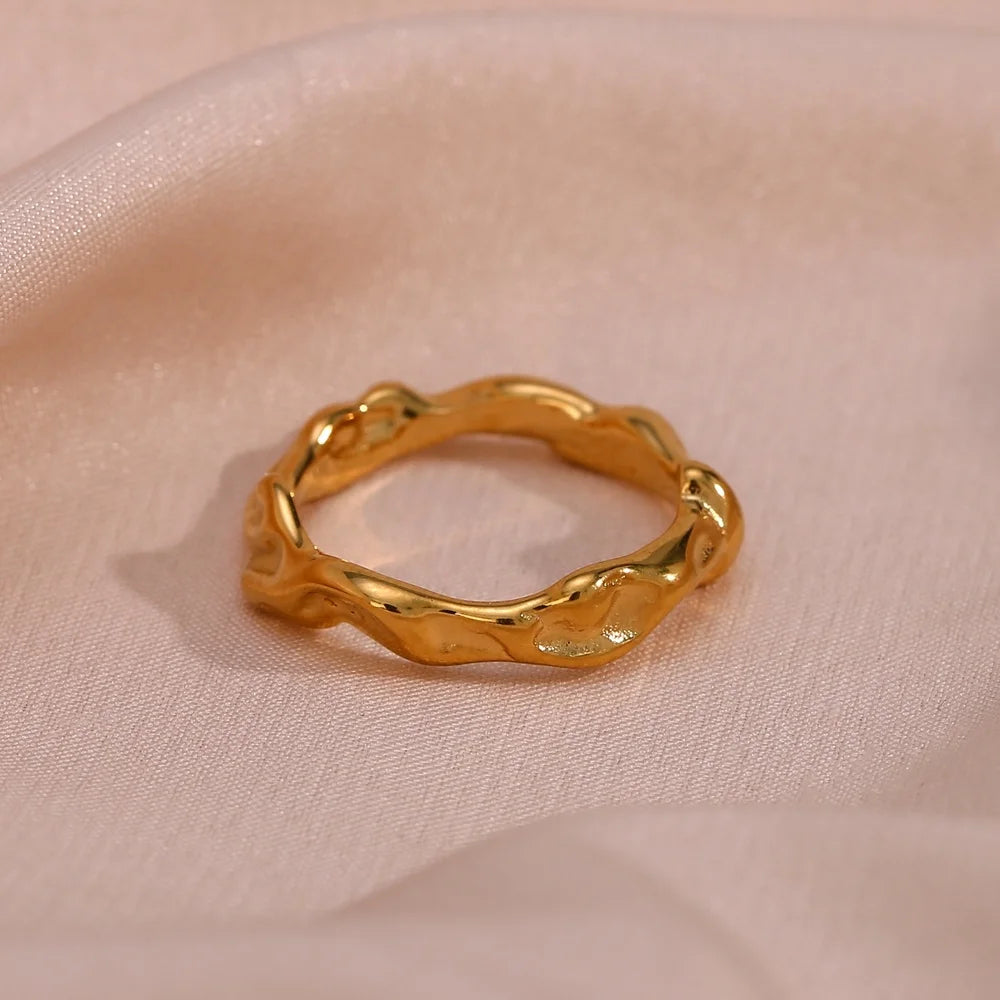 Guarantee Dreamshow Minimalist Irregular Wave Shape Ring 18K Gold Plated Stainless Steel Rings Women Jewelry