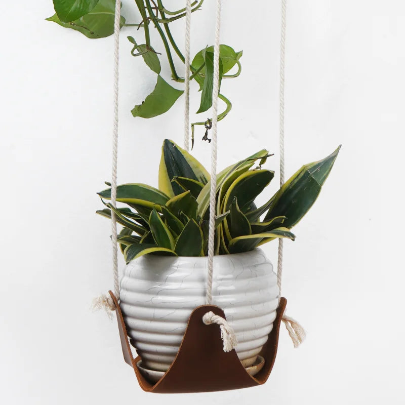 Leather Plant Pot Hanger Multi Tiered Plant Hanger Hammock Handmade Hanging Basket for Flower Pot