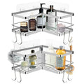 Modern No Drill Black Bathroom Corner Shower Caddy Adhesive Wall-Mounted Stainless Steel Eco-Friendly Dual Tier Storage