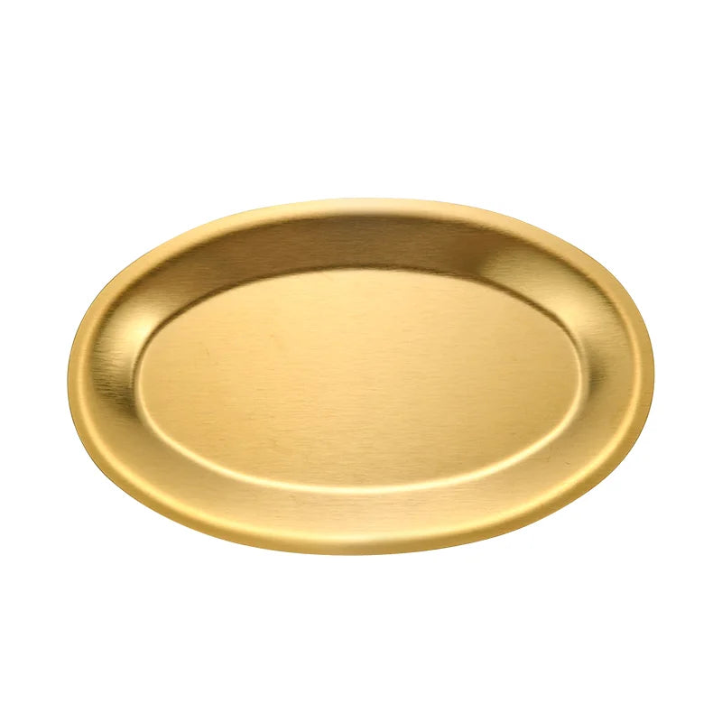 Stainless Steel Oval Plates Set Gold Silver Color Stackable Serving Dishes for Home Cafe Restaurant Hotel Party Tableware