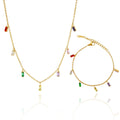 Luxury New Square Colored Zircon Pendant Necklace Jewelry Set Stainless Steel Gold Plated Clavicle Chain Bracelet Accessories