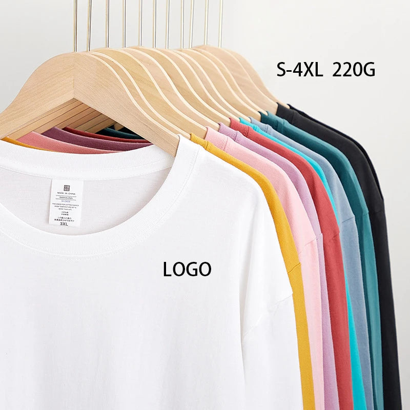 S-4XL Unisex Solid Color T-Shirt Customizable Logo 100% Cotton Large Size Blank Basement Style Long Sleeve T-Shirt