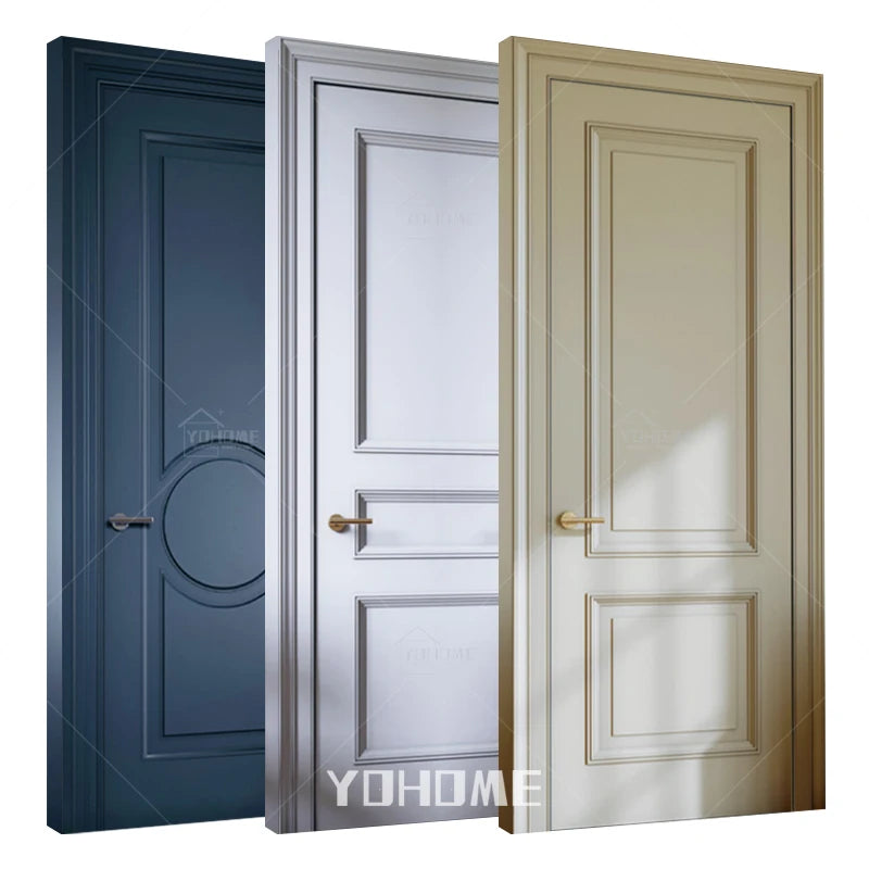 Guangdong Yohome Custom Solid Door and Frame Wooden Doors Design Wood Interior Doors With Frame 2 Panel Porte Interieure De Luxe