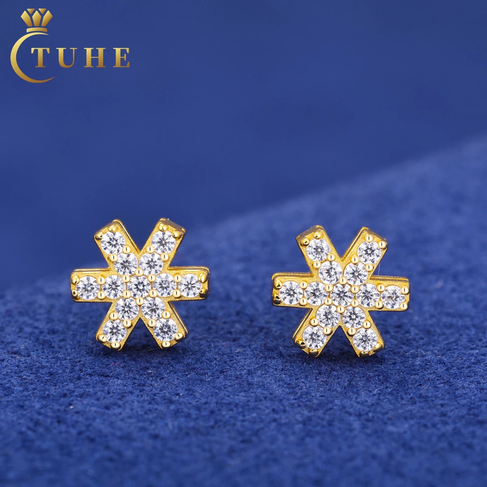 Fine Jewelry Christmas Snowflake Stud Earring Fashion 925 Sterling Silver Iced Out Moissanite Earring for Women Men Gift