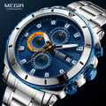 Dropshipping Fashion Antique Business Stainless Steel Alloy 45mm Water Resistant Quartz Luminous MEGIR Men's Blue Dial
