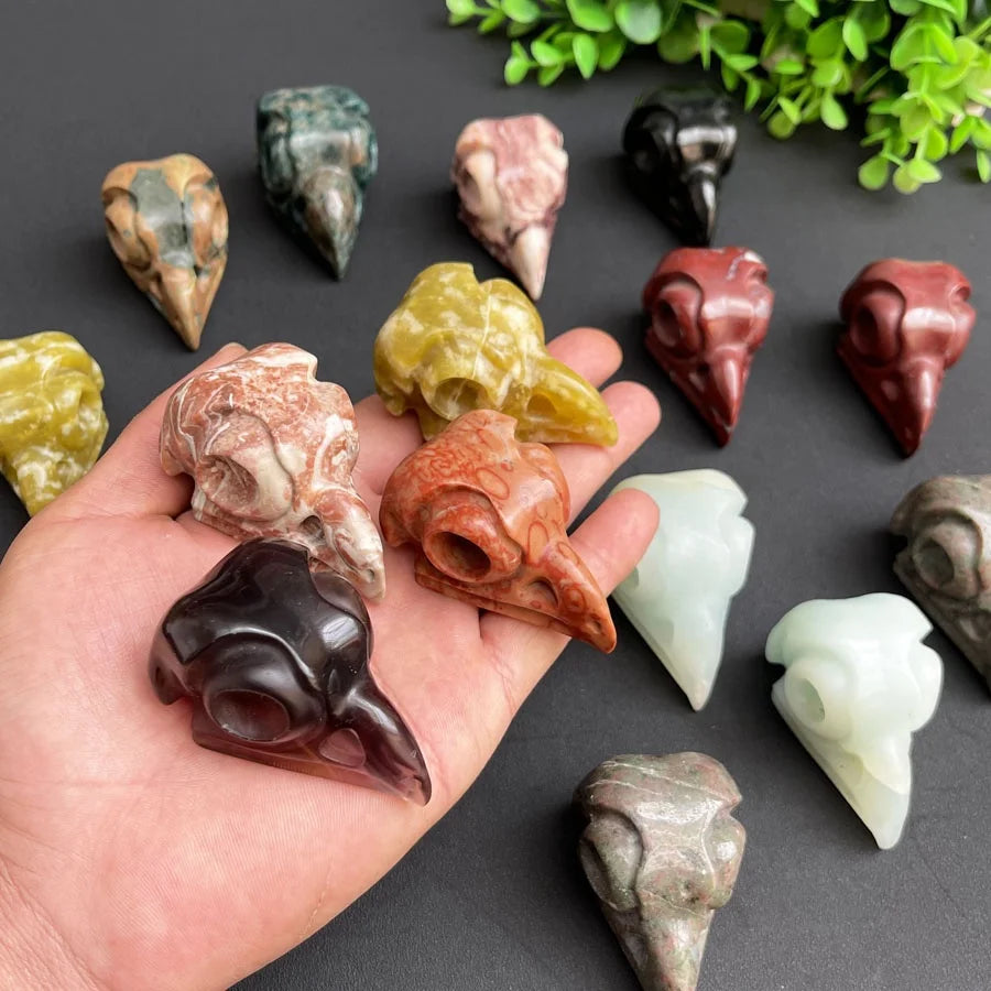 Wholesale Hand Carved Crystal Jade Animal Skulls Obsidian Crystal Owl Skulls for Decor