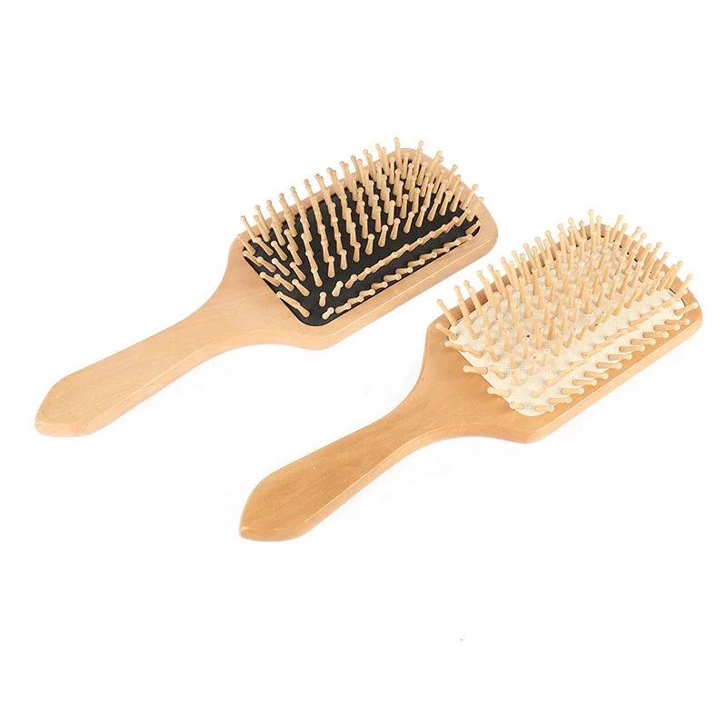 Eco Friendly  Natural Wooden Bamboo Handle Rounded Tipped Pin Hair Brush Natural Wooden Bamboo Paddle Round Bristle Hair Comb