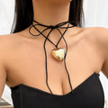 SC Personalized Adjustable Flannel Wax Rope Bandage Choker Necklace Exaggerated Punk Gold Plated 45mm Big Heart Pendant Necklace