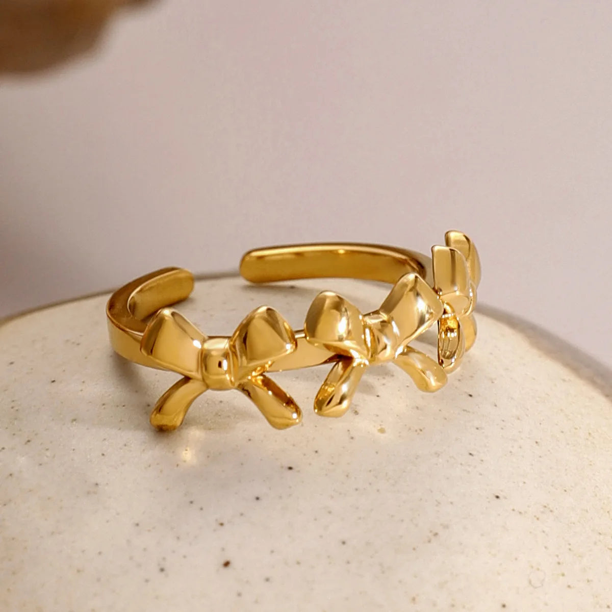 Moge Jewelry Schmuck Grohandel Ins Fashion Cute 18K Gold Plated Stainless Steel Women Open Bow Knot Rings for Girls
