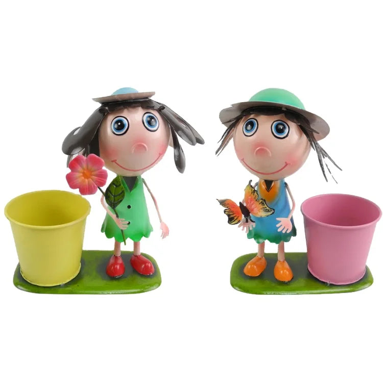 Billion Cartoon Girl Minimalist Iron Powder Coated Planter Pot for Home & Garden Decor