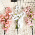 O-X812 Wholesale Price Long Stem White Cherry Blossom Branches Wedding 4 Forks Light Pink Artificial Silk Cherry Blossom Flower