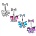 New Zircon Bow Navel Ring Stainless Steel Rod Crystal Rhinestone Punk Style Unisex Engagement Wedding Body Piercing Jewelry
