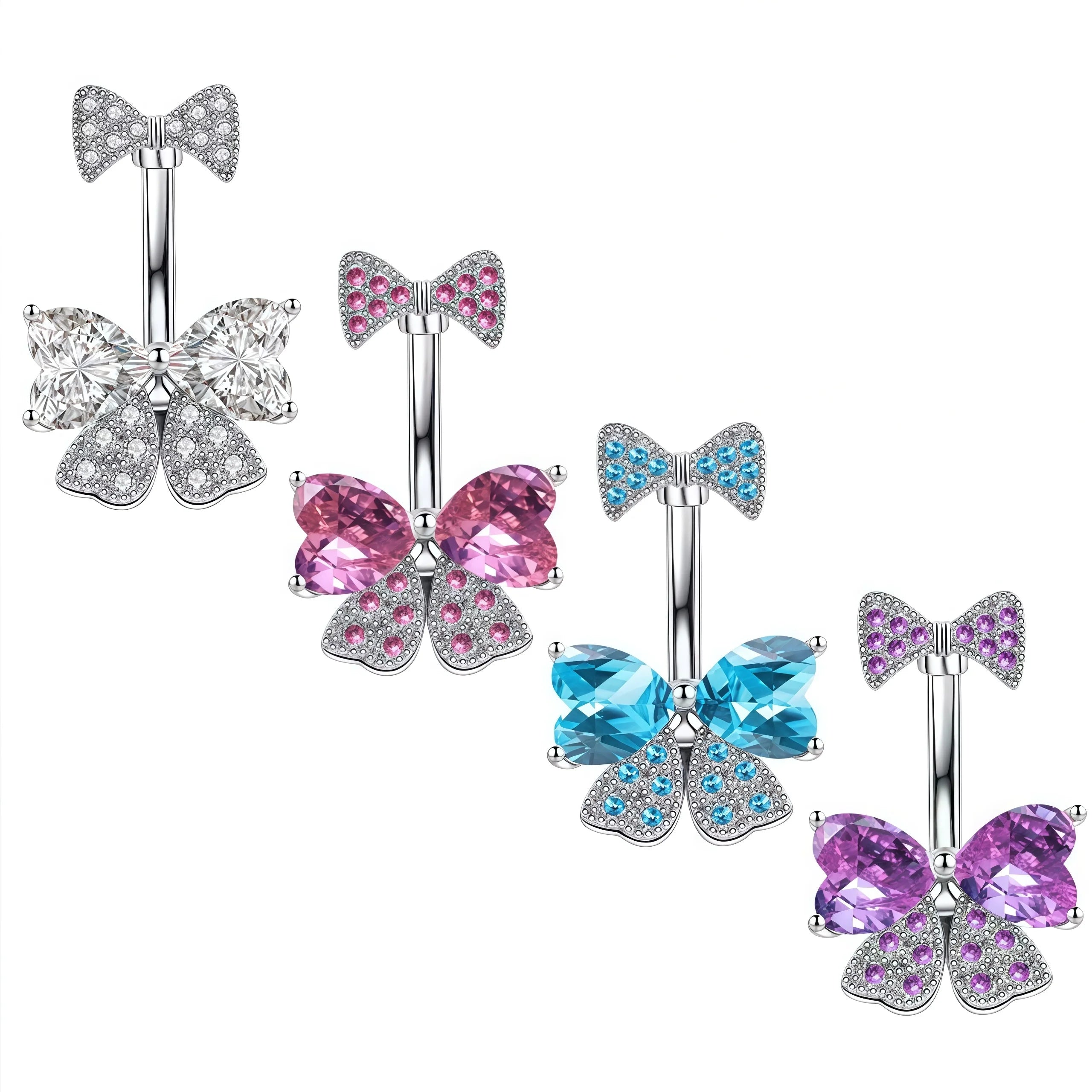 New Zircon Bow Navel Ring Stainless Steel Rod Crystal Rhinestone Punk Style Unisex Engagement Wedding Body Piercing Jewelry