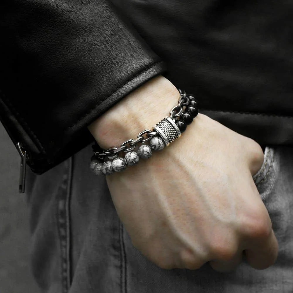 Natural Tiger Eye Beaded Bracelet for Men Classic Style Stainless Steel Male Jewelry for Wedding or Gift