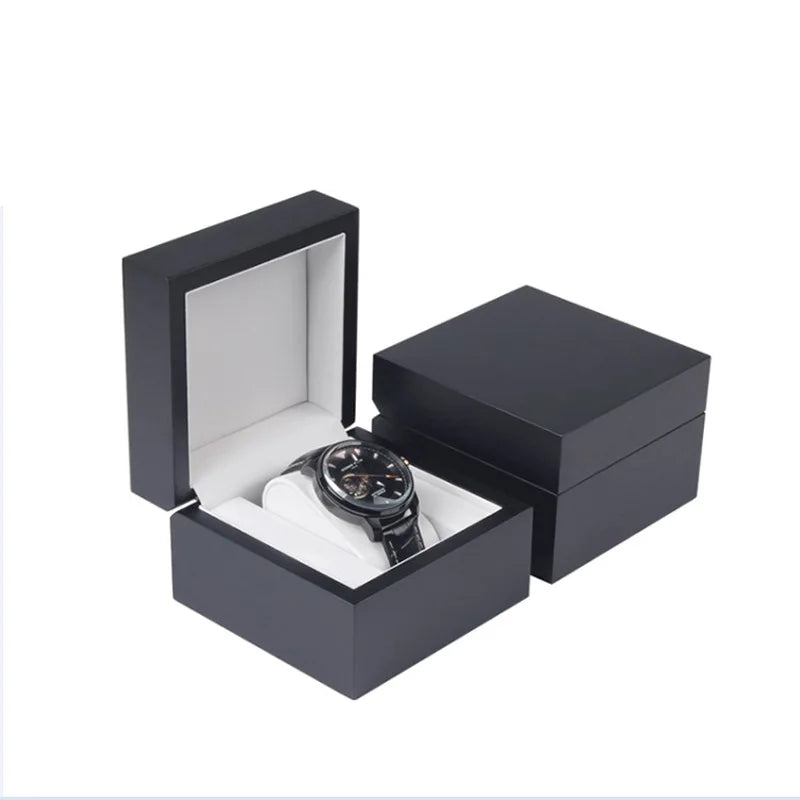 Custom Logo Luxury High Glossy Wood Watch Box Elegant Black Lacquer Paint Finish High-End Wooden Jewelry Watch Case