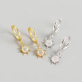 Gold Plated Sun Charm Earrings Women Fine Jewelry 925 Sterling Silver Sun-flower Hoop Earrings