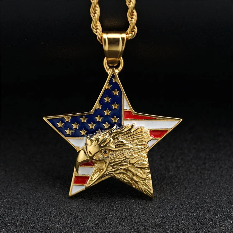 Hip Hop Baking Finish Jewelry Oil Drip Jewelry Geometric Eagle Pendant Necklace