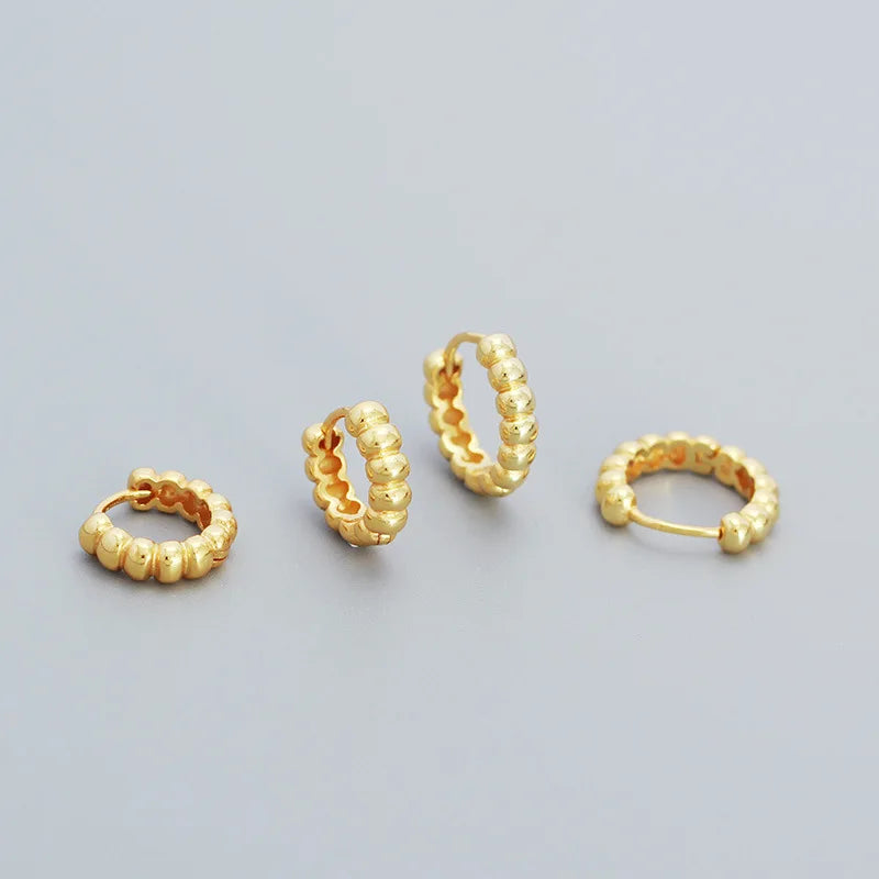 BSY0556 925 Sterling Silver Earrings 8mm 10mm Gold Ball Huggie Earrings for Women Girls