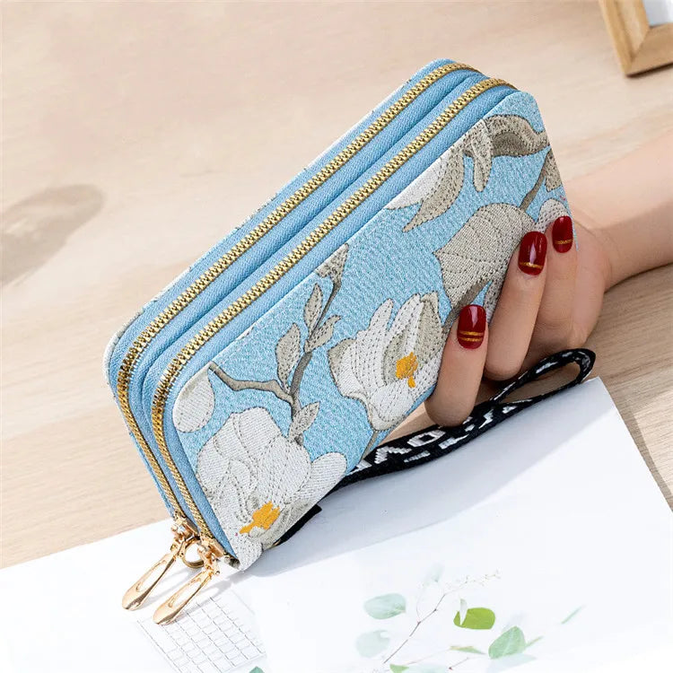 Long Fashion Double Zipper Stone Pattern PU Women's Clutch Wallet with Wristlet and Polyester Lining XXN Brand