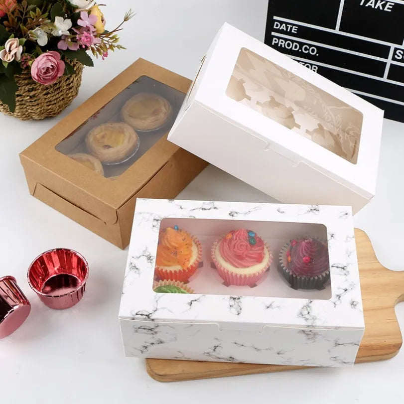 Yiwu Factory Food Grade Window Paper Cake Box for 6 Pcs Cupcakes Caja De Magdalenas