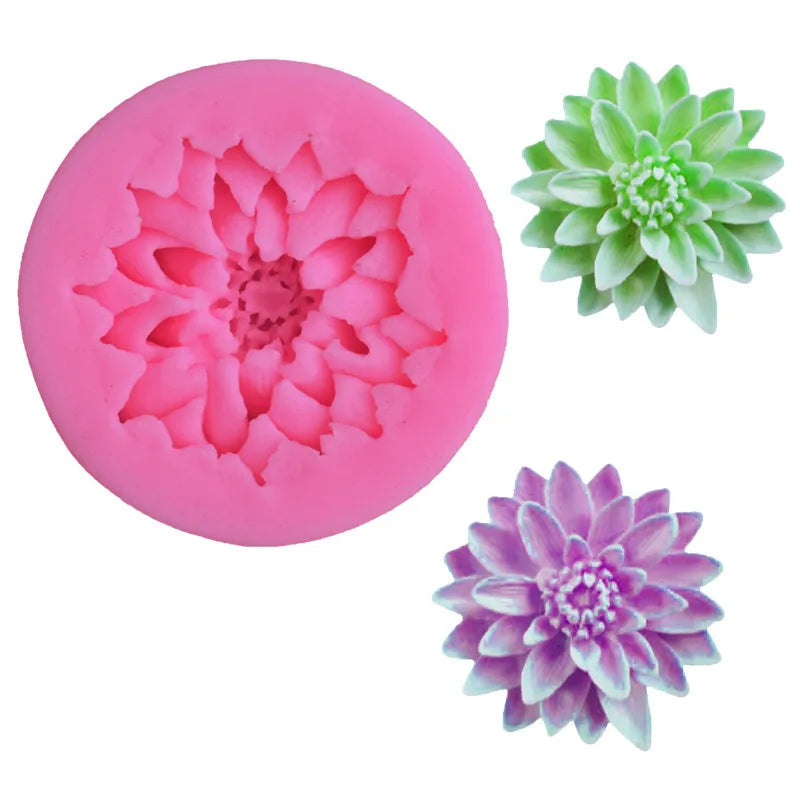 3D Lotus Chrysanthemum Flowers Fondant Silicone Mold Candle Soap Resin Clay Molds DIY Cake Decorating Tools