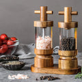 Adjustable Coarseness Acacia Wood and Transparent Acrylic Black Pepper Mill Hand Operated Seasoning Bottle and Jar for Home Use