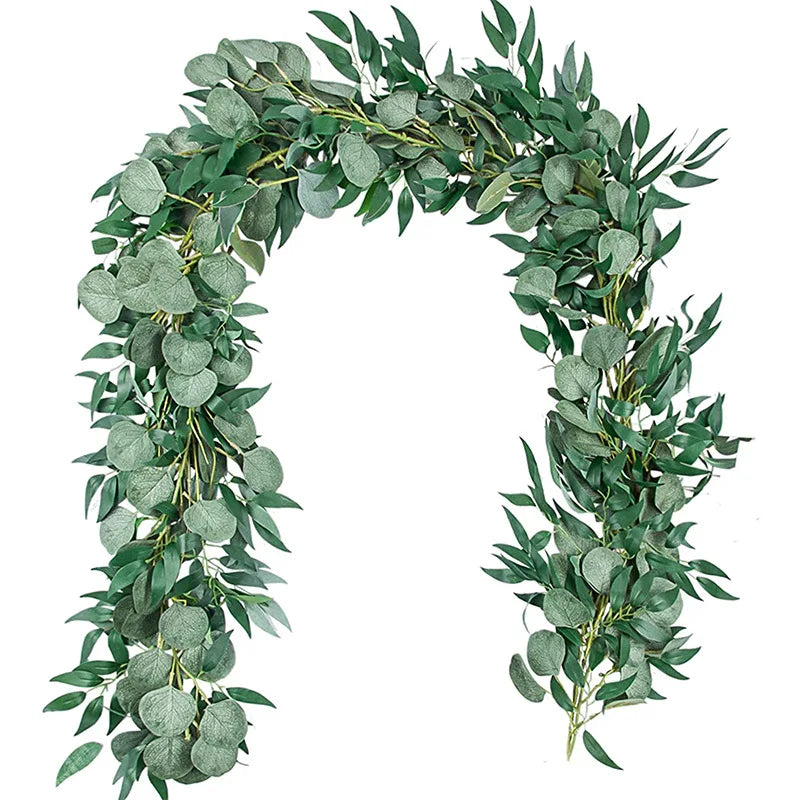 S02446 Vines Garland Hanging Artificial Vine Silk Hanging Garland Artificial Ivy Eucalyptus Garland Wedding with Willow Leaves