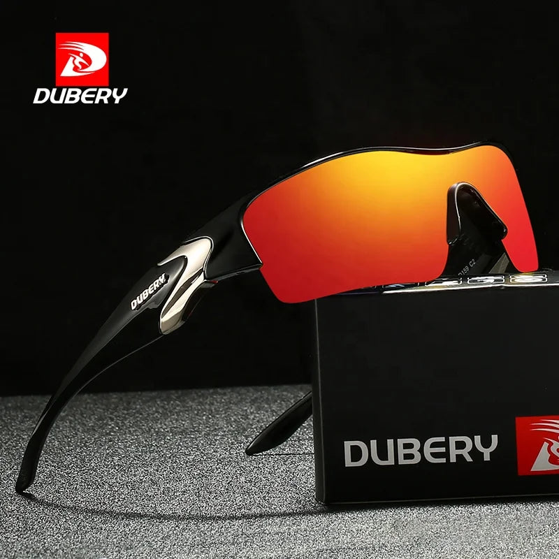 DUBERY 2025 Vintage Sun Glasses UV400 Square Sunglasses with Blue Red Frames PC Material Eyewear for Men for Bicycle Sports