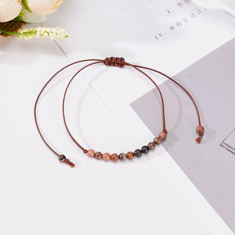 Natural Stone 4mm Adjustable Rhodonite Bracelet for Women ST295