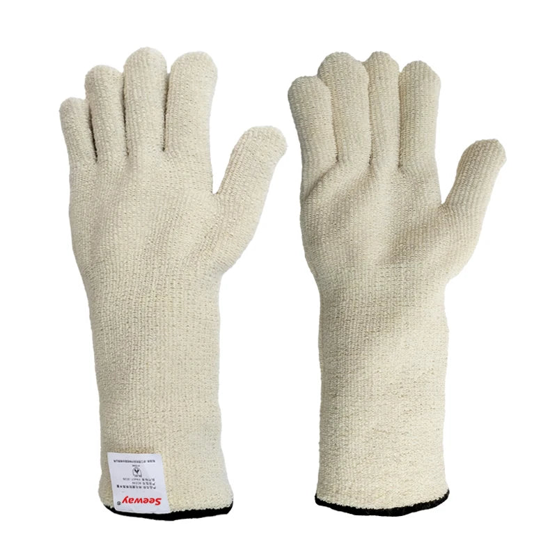 Seeway Beige Light Cotton Terry XL Oven Mitts Heat Resistant Gloves Loop-out Design EN407 Certified Cotton Lining Machine