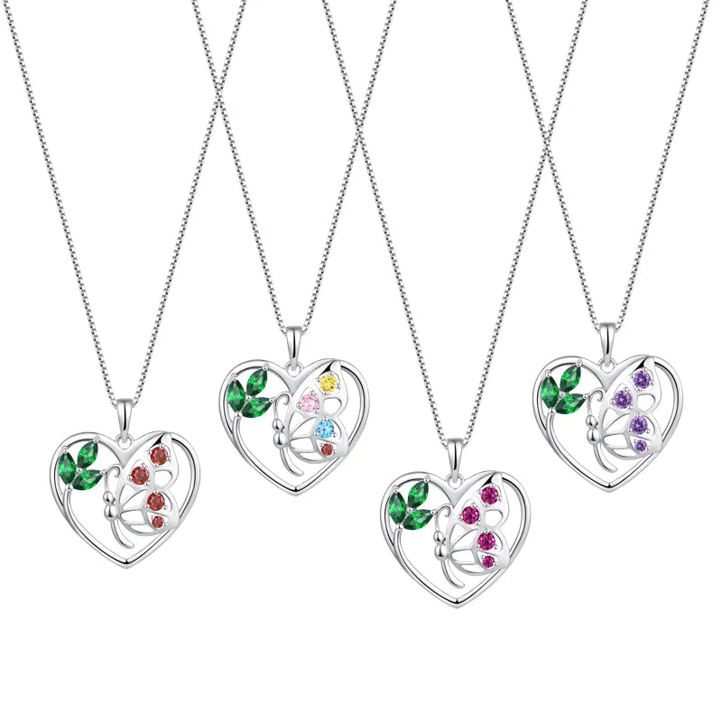 Custom Jewelry 925 Sterling Silver Love Couple Charm Green Cz Heart Butterfly Necklace Pendant for Women