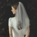 QUEENS GOWN  Hot Sale Bridal Two Layer Veil Simple Elegant Ivory Beaded Edge Wedding Veils