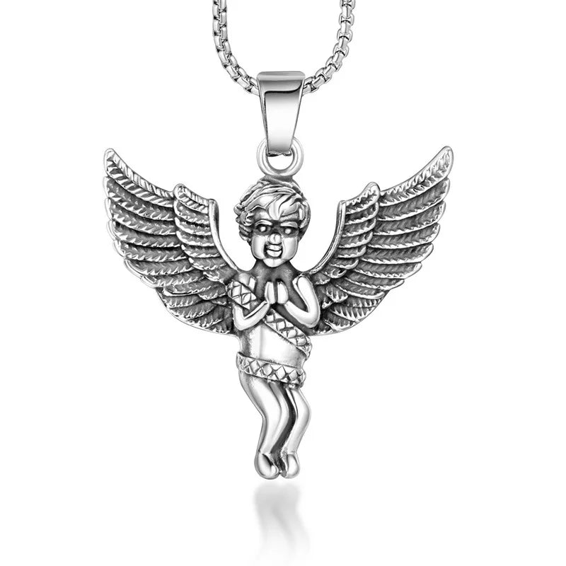 European and American 316 Stainless Steel Character Statue Little Boy Life Angel Pendant Necklace