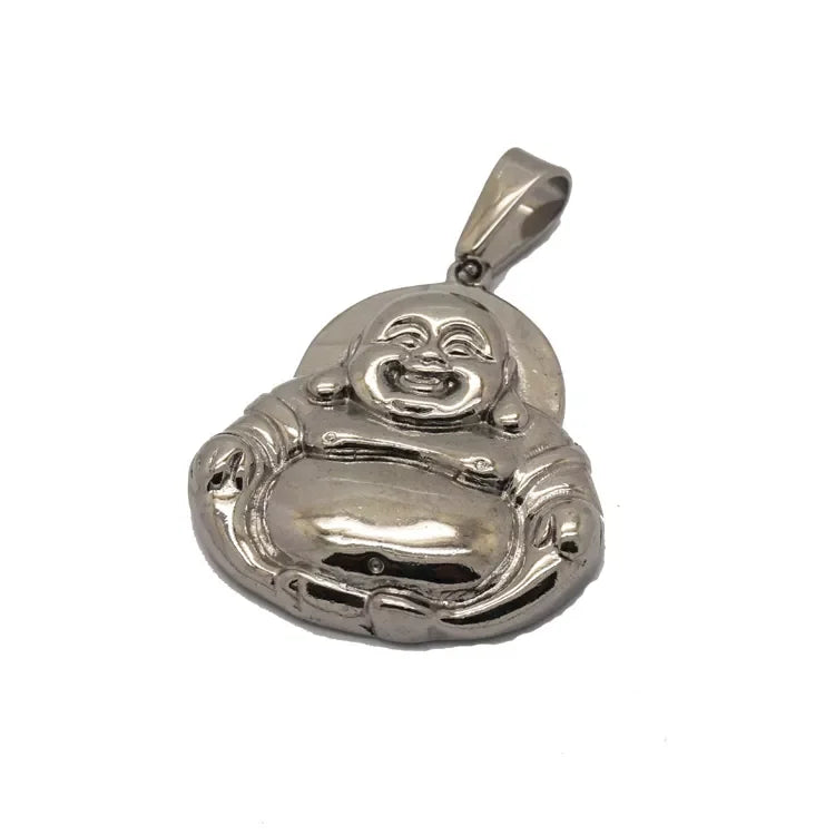 Olivia Stainless Steel Jewelry Religious Silver Buddha Laughing Charm Women Men Buddha Necklace Pendant