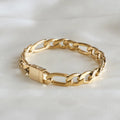 Durable Stainless Steel Gold Figaro Chain Bracelet Mens Push Button Clasp Link Jewelry