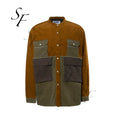 Custom New Colorblock Lapel Casual Plus Size Light Corduroy Mix Layered 100% Cotton Shirts Men's Jackets