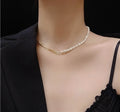 Stainless Steel Collares Women Fashion Half Paper Clip Chain 18k Gold Plated Choker Necklace Freshwater Pearl Jewelry MegaBDM