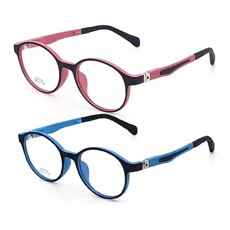 TR90 180-Degree Flexible Hinge Blue Oval Optical Glasses Frame for Kids 1108 Girl Model Black Silicone Tips Dual Drop Shipped