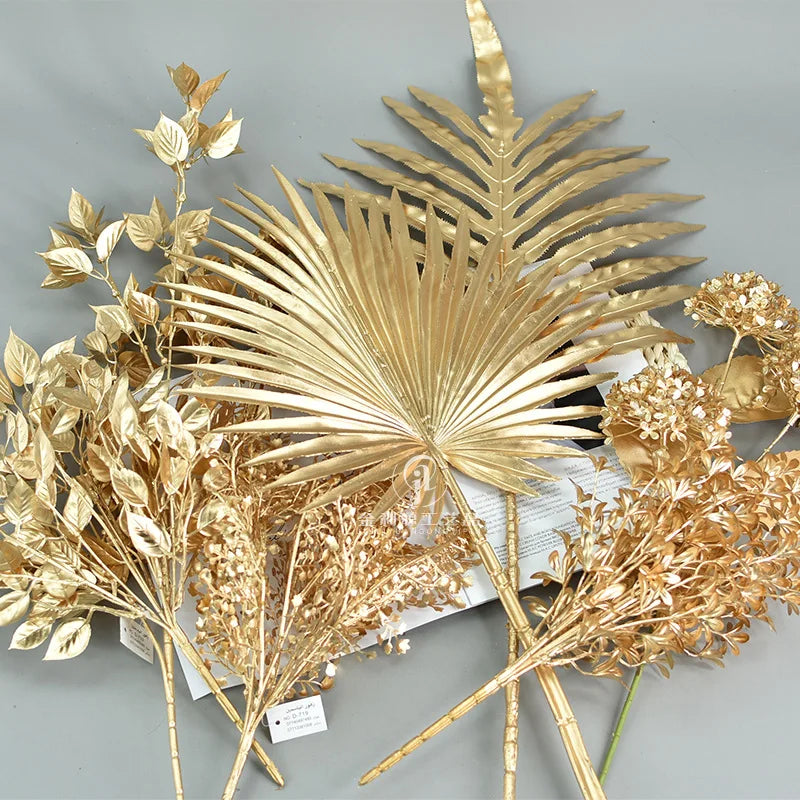 O-X457 Wholesale Wedding Decoration Gold Flowers Branch Hanging Flowers Long Stem Artificial Plants and Flowers