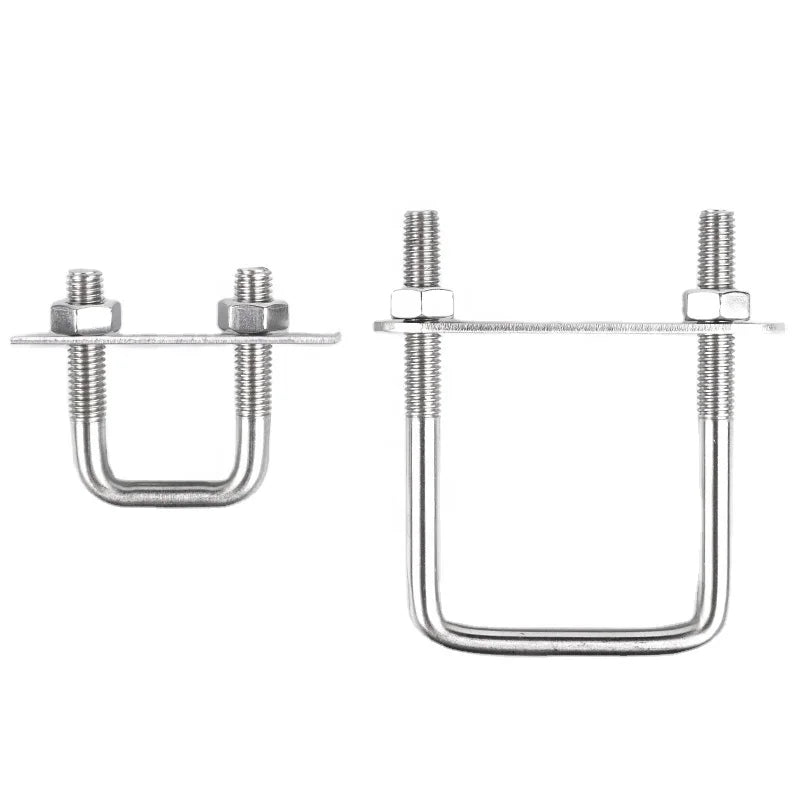 304 Stainless Steel U-Shaped Bolt Right Angle Square Tube Clamp with Plain Finish U-Shaped Screw for Fixed Screw