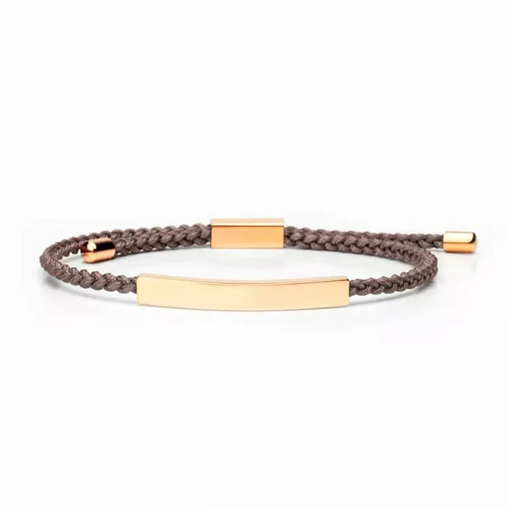 Custom Jewelry Stainless Steel  Bar Engravable Statement Bracelets Adjustable Braided Colorful Rope Bracelet for Men Women