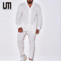 OEM Trending Fashion Autumn Men Casual Clothing Loose V Neck Shirt Cargo Pants Set