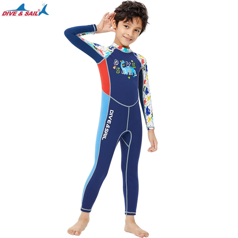 DIVE&SAIL Wholesale New 2mm Swim Suit Swimwear Neoprene Warm Wet Full Body UV Protection Kids Diving Swimming Surfing Wetsuit