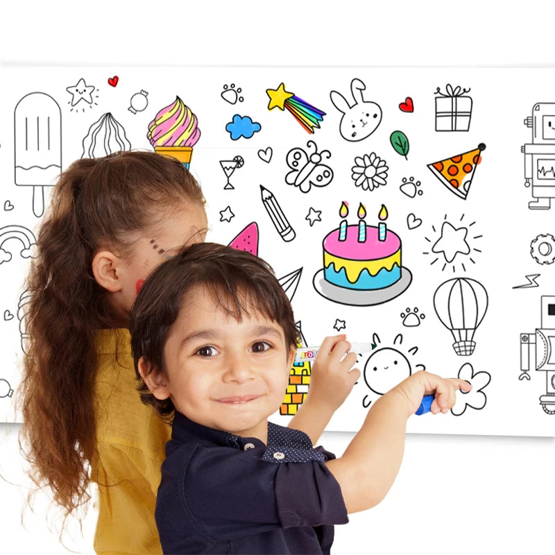 Adhesive Wall Art Poster Nice Printing 3M Kids Coloring Paper Scroll Art Painting Travel Toys Creative Drawing for Dummies