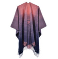 Winter 2024 Woman Kimono Wrap Front Open Stripped Poncho Cardigan Sweater Cape With Fringe