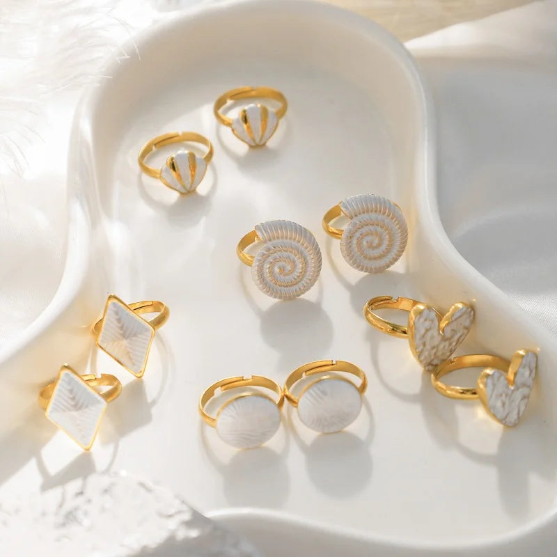 Summer Beach Stainless Steel Adjustable Ring for Women - Fashion Jewelry Gift YRS750